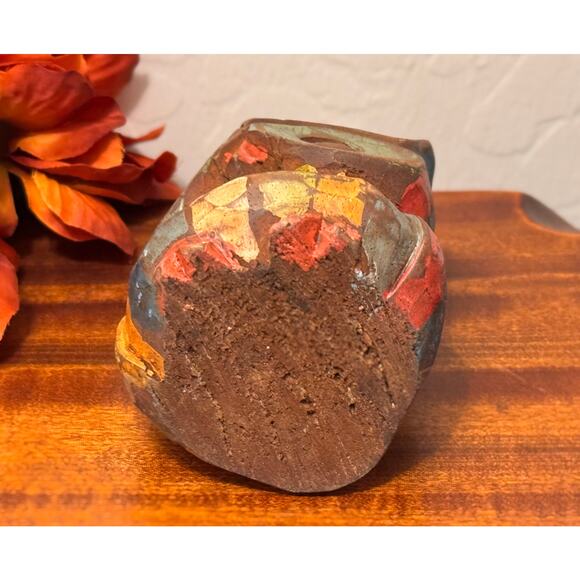 Rustic Wooden Owl Figurine, Hand Carved & Hand Painted, Small Colorful Decor - Picture 9 of 9